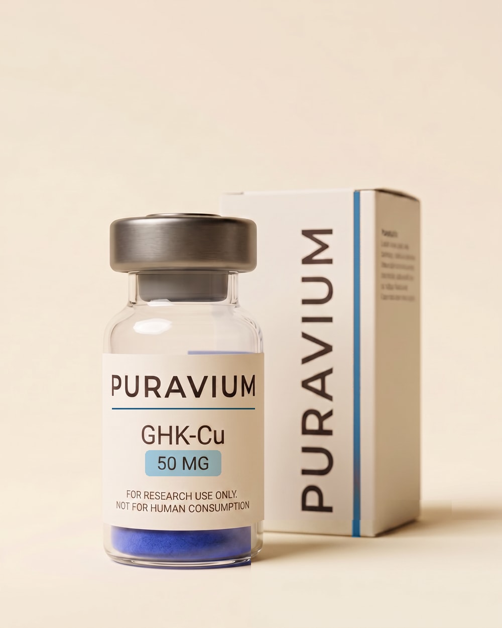 GHK-Cu research vial, dark studio photograph