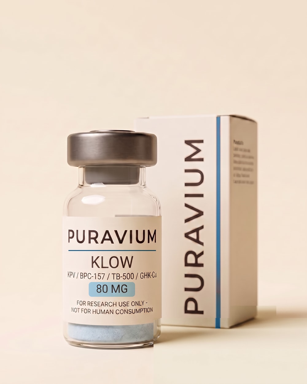 KLOW research vial, dark studio photograph
