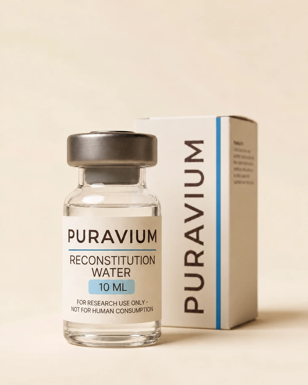 Reconstitution Water research vial, dark studio photograph